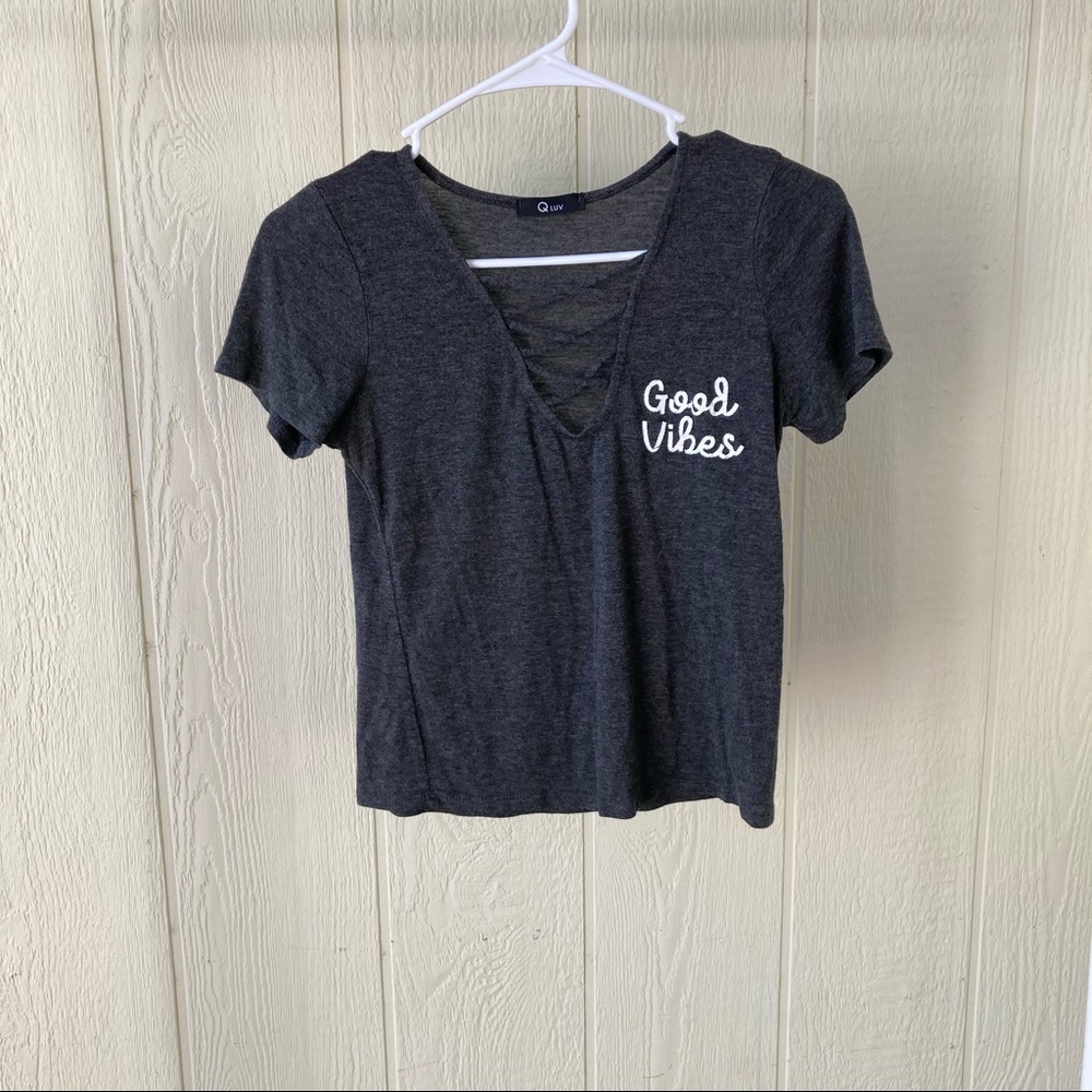 Dark grey good vibes crop top